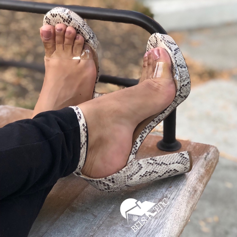 Snake Print PVC Clear strap Chunky Heels